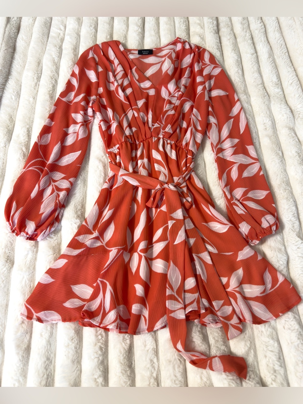 VICI Orange Floral Wrap Dress with Belt